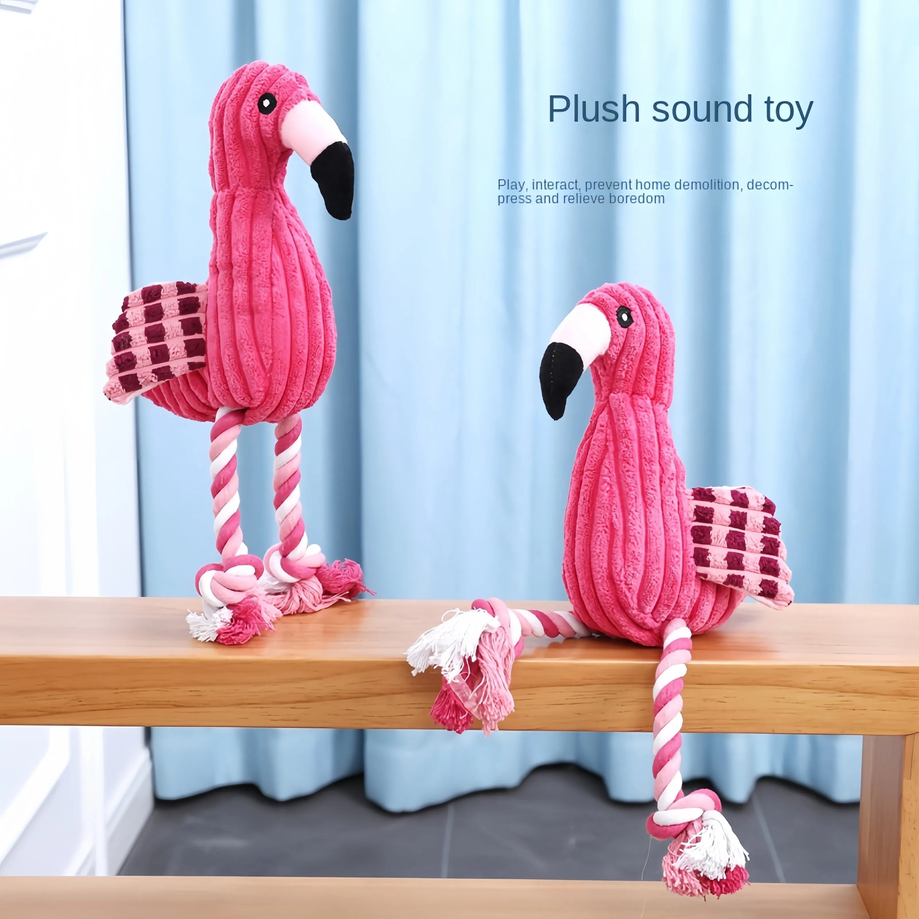 Pink corduroy animal-shaped squeaky dog toy showing elephant, owl, and giraffe designs