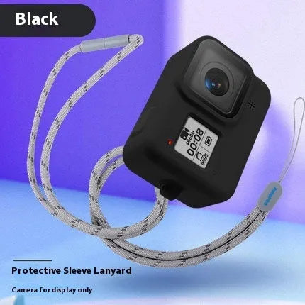 GoPro Hero8 Black protective silicone sleeve with neck lanyard and wrist strap accessories in blue colour