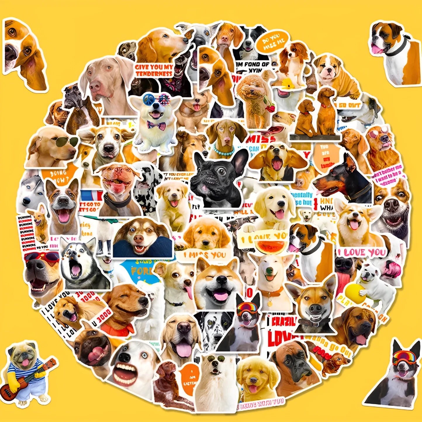 Realistic dog facial expression sticker sheets in Nordic style designs for planners and journals