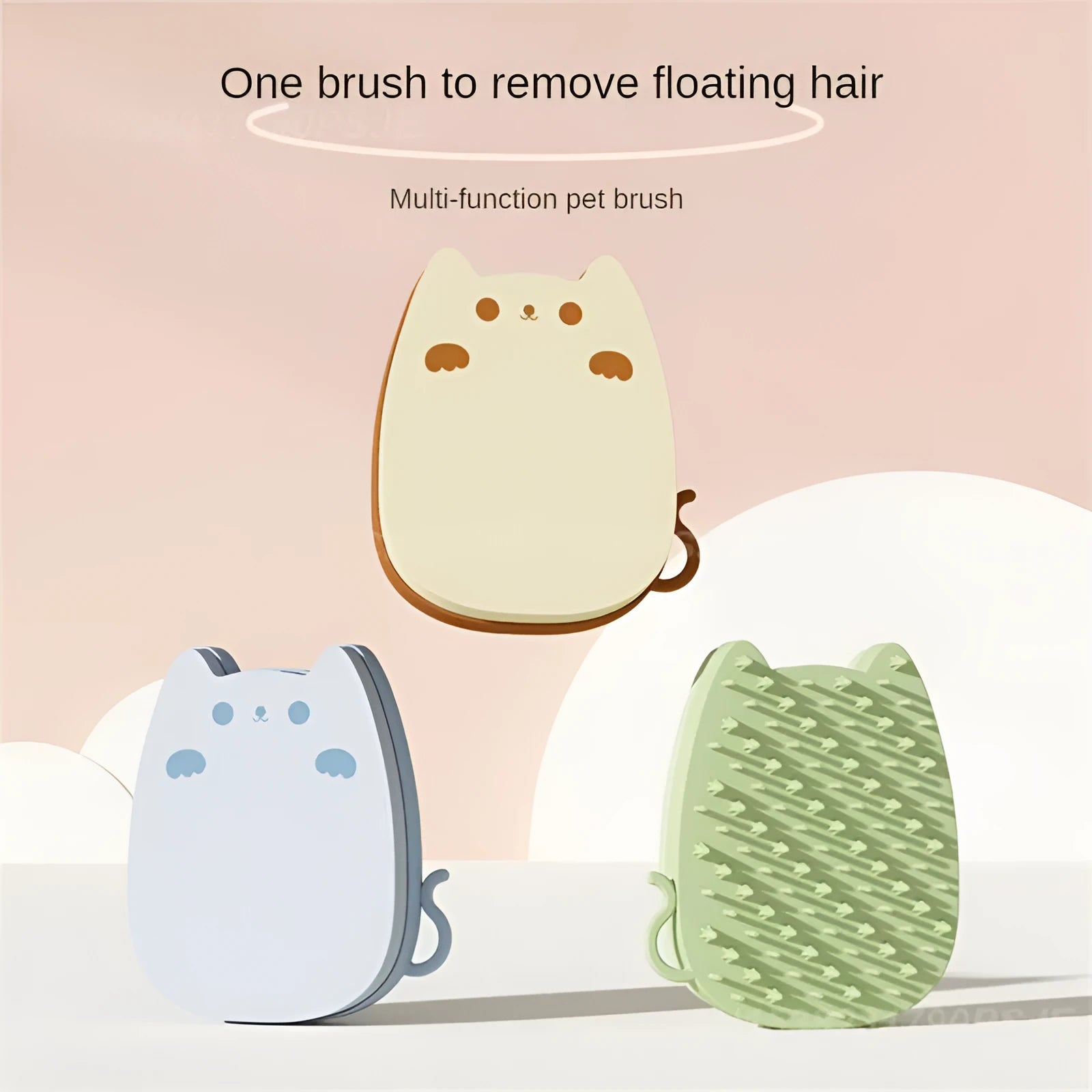 Blue silicone pet grooming comb with soft and hard bristle options for cats and dogs