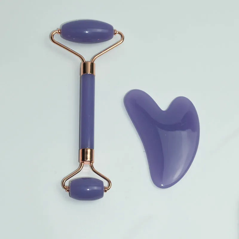 Stainless steel facial massage tool set with heart-shaped eye board and dual-head roller
