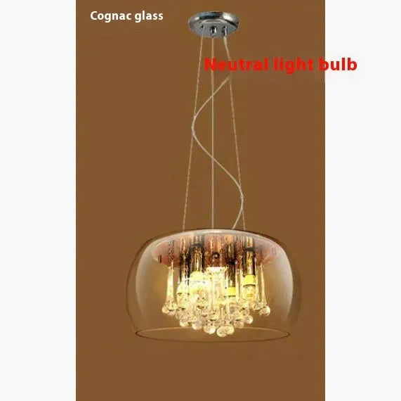 Modern minimalist LED chandelier with smoky gray glass cover, 400mm size, for living room