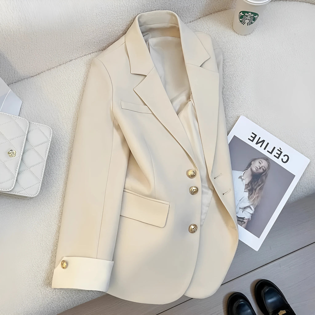 Women's Korean style loose fit coat in milky white colour with pockets and long sleeves
