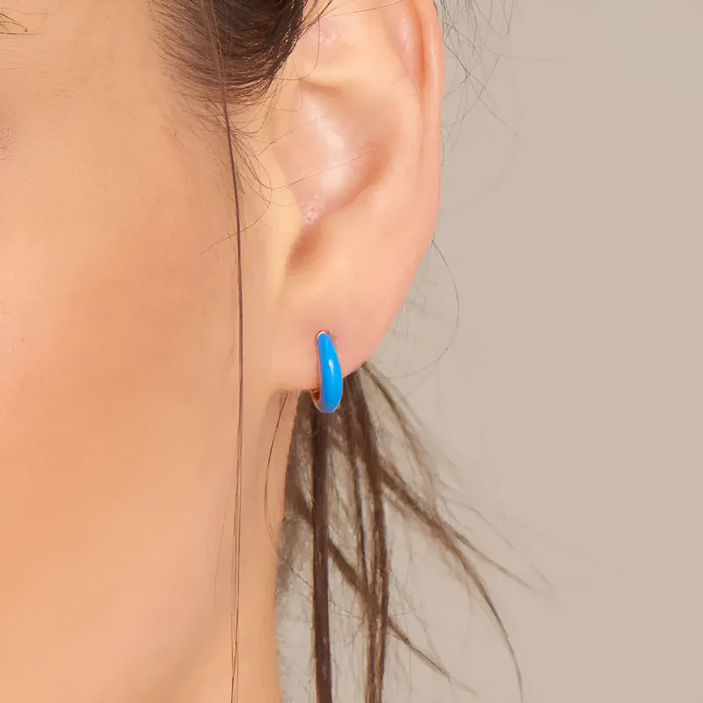 Geometric oval curved epoxy earrings with U-shaped design in seven colour options