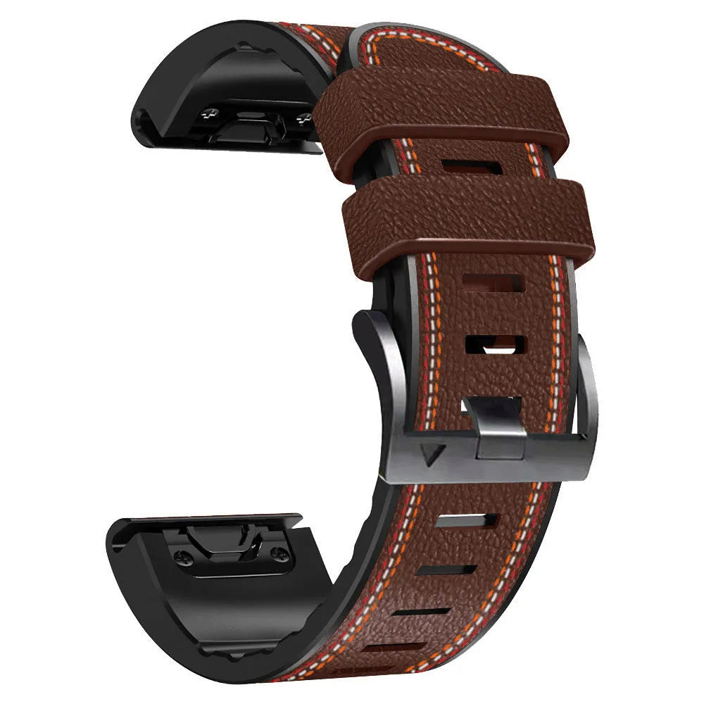 Silicone leather quick release watchband for Garmin Fenix watches in black, brown, light brown and white colours