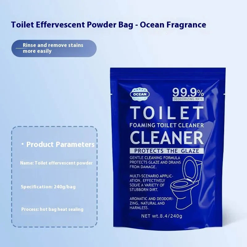 Toilet bubble powder in blue ocean and pink floral fragrance options with 40g bags or 240g bag