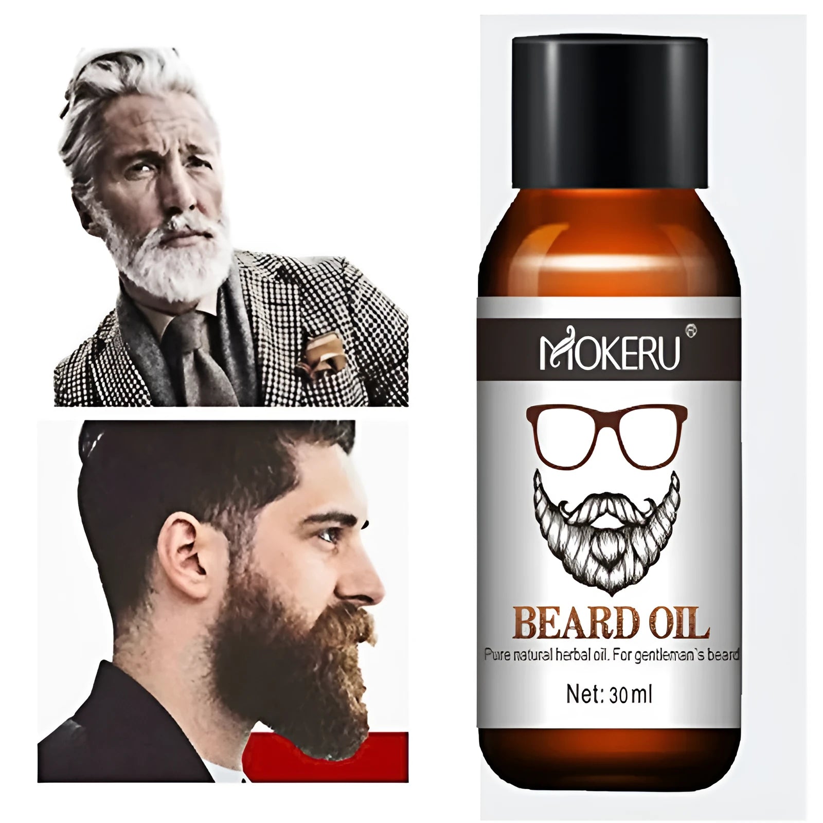 Mokeru organic beard growth oil 30ml bottle with argan and jojoba for dandruff and soft beard