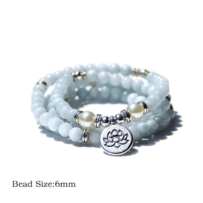 Women's bracelet with natural stone lotus pendant in geometric design showing eight colour variations