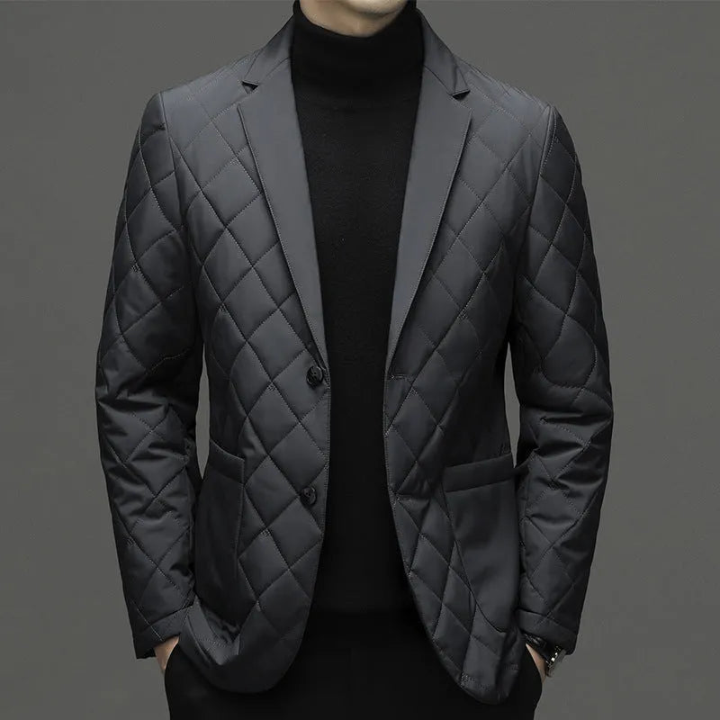 Men's thick lapel down jacket in solid colour with side seam pockets
