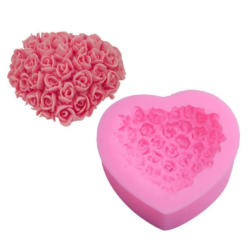 Pink silicone mould shaped like a love rose for Valentine's Day baking and crafting