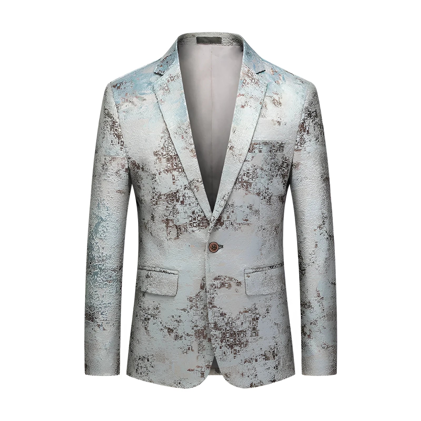 Men's casual blazer in graphic colour with suit collar, single button front, and slim fit silhouette