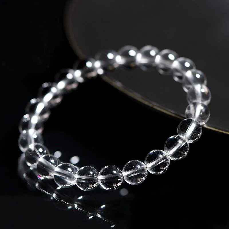 Natural Donghai Old Mine white crystal bracelet with round beads in geometric unisex design