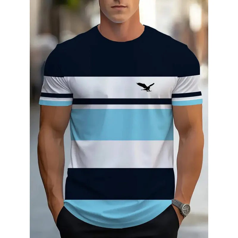 Men's loose fit short-sleeved T-shirt with digital 3D printed striped pattern