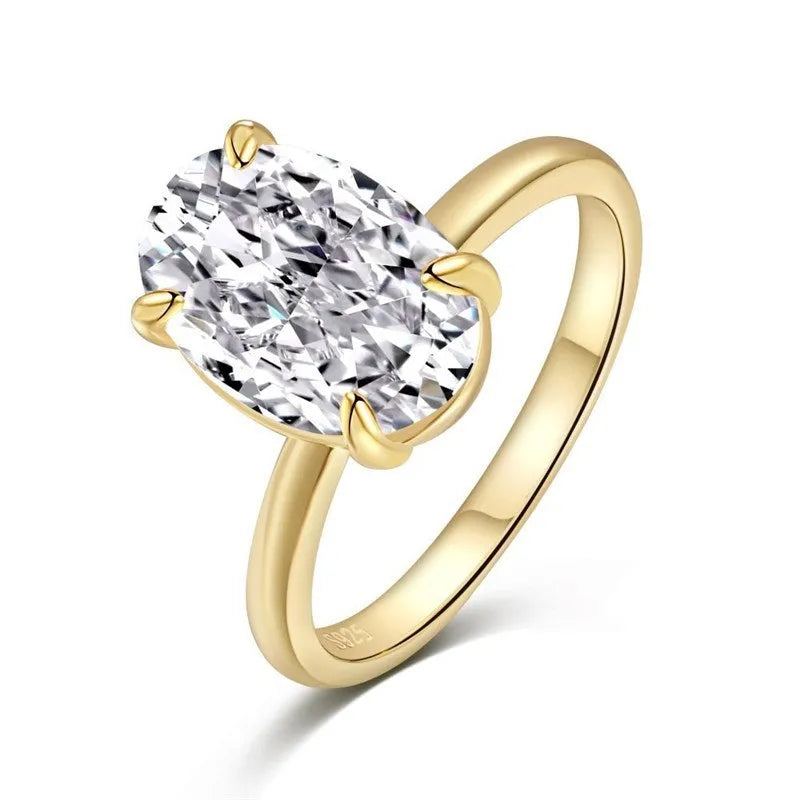 Oval gemstone ring for women with four-claw setting in gold or silver plating