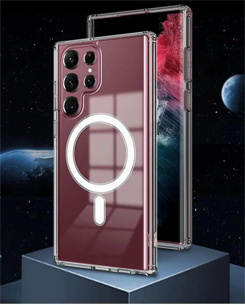 Transparent MagSafe magnetic phone case for Samsung Galaxy S21, S22, S23 smartphones