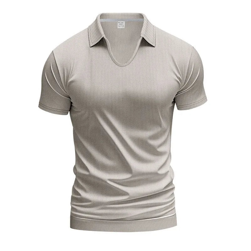 Men's loose fit V-neck short sleeve t-shirt in light blue cotton blend fabric