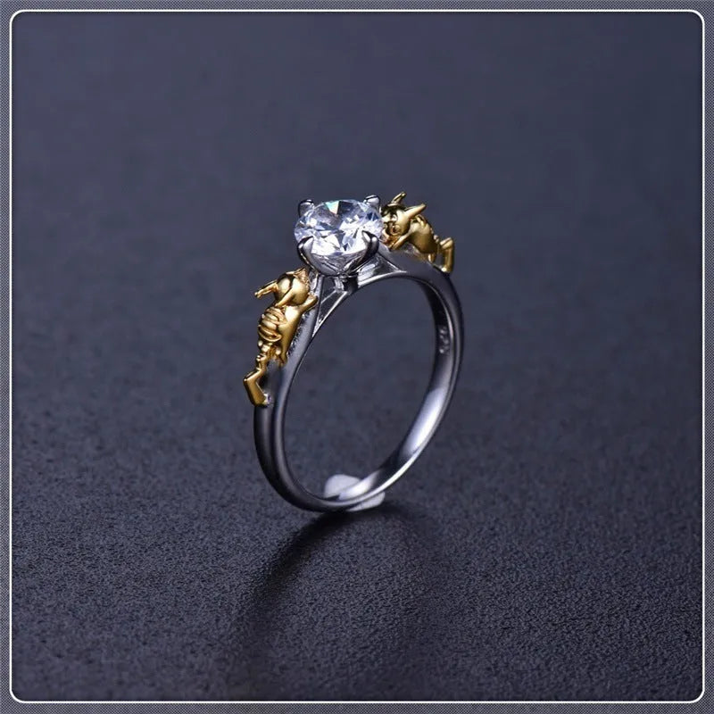 Copper cosplay ring with crown design in black gold finish on size display