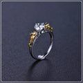 Copper cosplay ring with crown design in black gold finish on size display