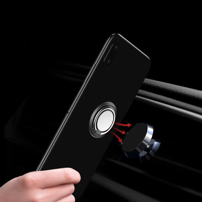 Universal finger ring magnetic car phone holder in black for mobile phone desktop and car use