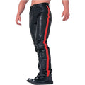 Black cropped PU leather skinny trousers for women with button fly, mid waist, dance and nightclub wear