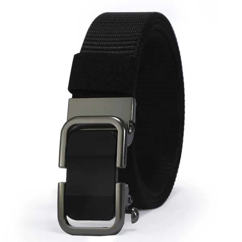 Men's nylon canvas belt with toothless alloy buckle in 120cm length