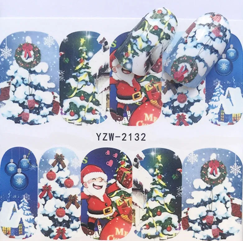 Christmas explosion models water transfer nail stickers with full coverage festive designs in 23 styles on white background