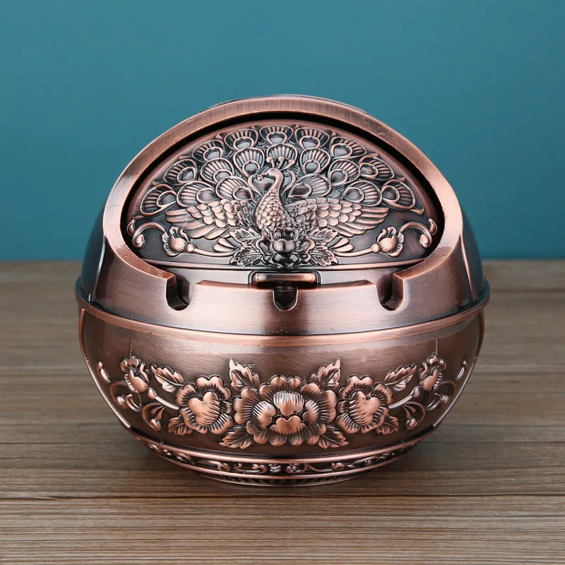 Creative alloy ashtray in bronze with smoke extinguishing slot, featuring a detailed Money Tree design.
