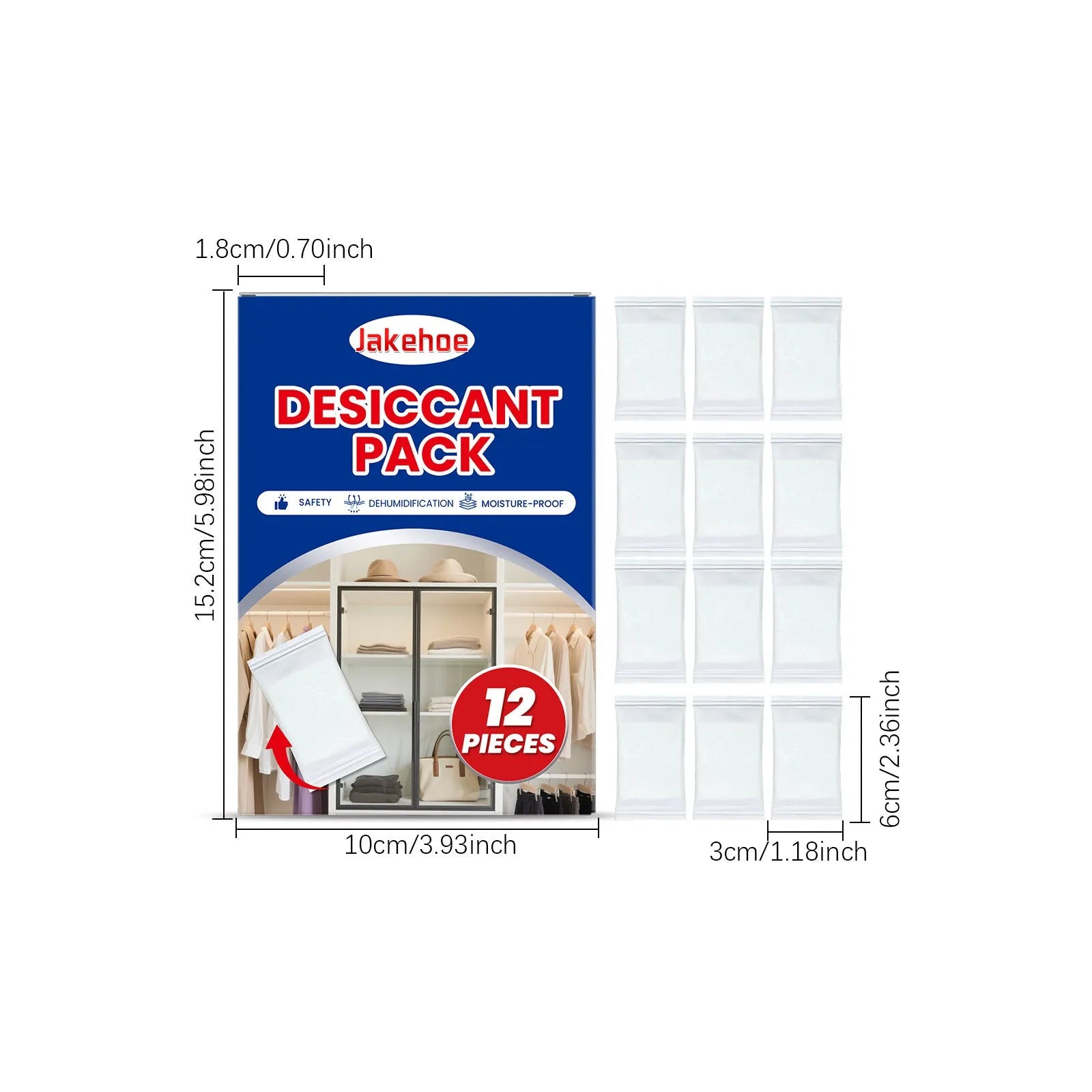 Twelve calcium chloride desiccant sachets for home moisture absorption.