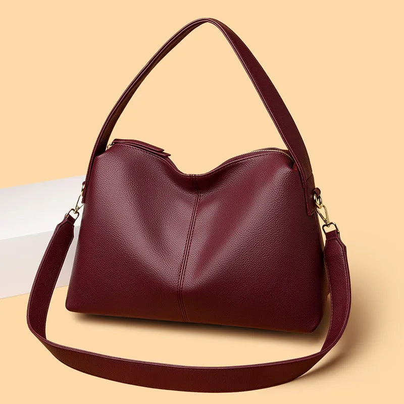 Simple women's crossbody bag in soft PU with stitching detail, available in five colours, size 37x14x23cm