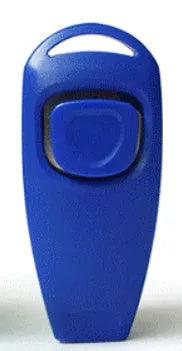 Plastic two-in-one dog training ring and whistle in black on a plain background