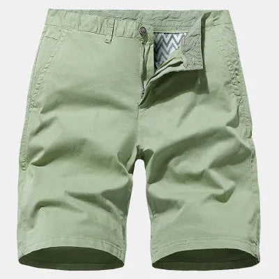 Men's printed denim shorts with elastic waist in straight leg cut
