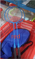 Pair of blue and red alloy ultra-light split badminton rackets for recreational play
