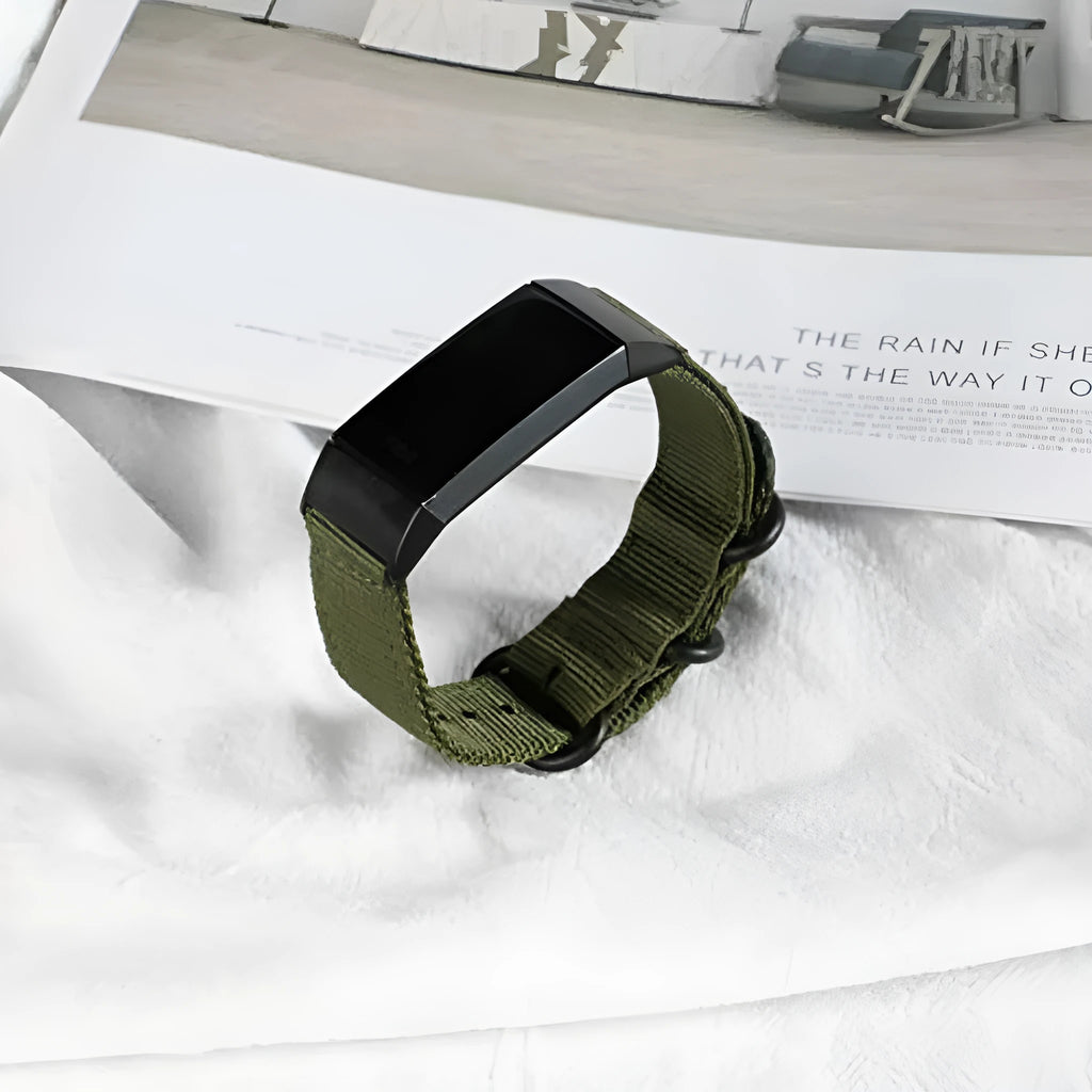 Nylon replacement watch strap with three-ring metal buckle for Fitbit Charge fitness tracker
