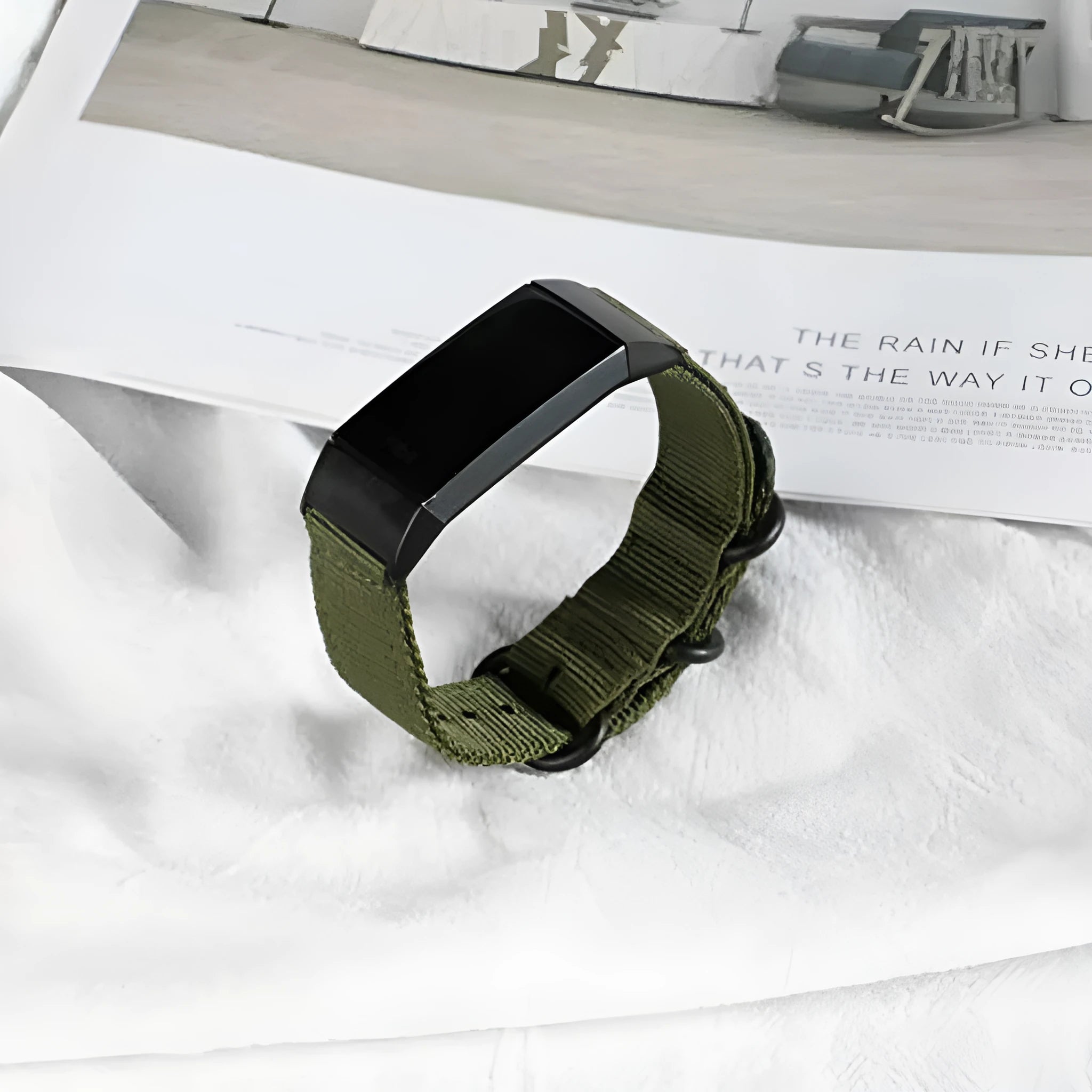 Nylon replacement watch strap with three-ring metal buckle for Fitbit Charge fitness tracker