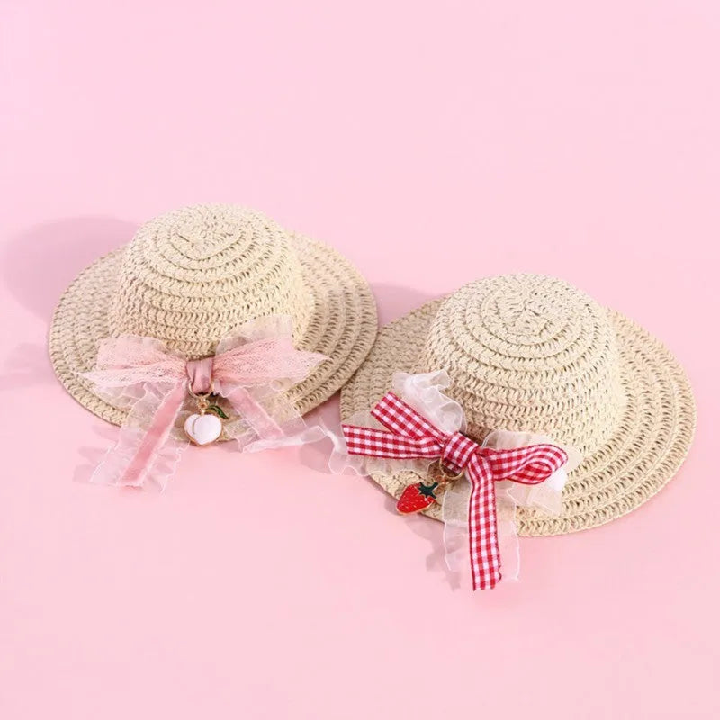 Handmade paper pet hat with bowknot for a dog or cat, shown in a cartoon style