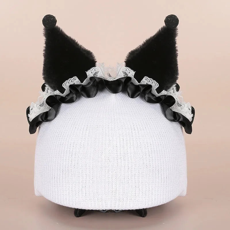 A plush fabric cartoon helmet cover set for adults, showing character designs like a bear and dinosaur for cosplay.