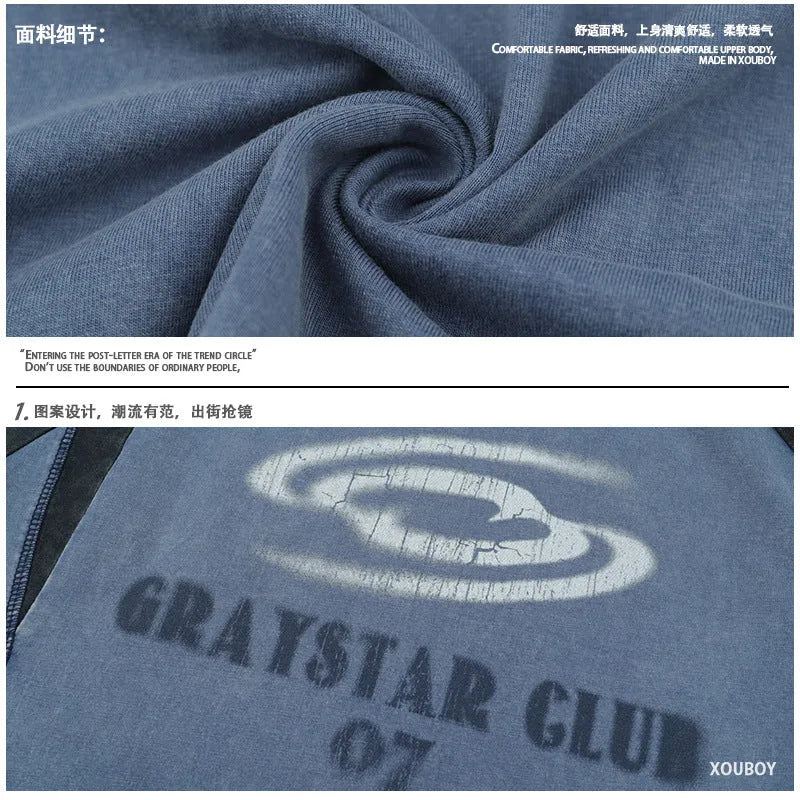 Blue hip hop letter print men's t-shirt with raglan sleeves in loose casual fit