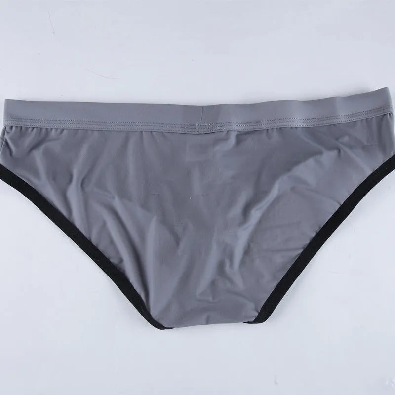 Men's army green ice silk bazooka briefs showing bullet separation and mid waist design