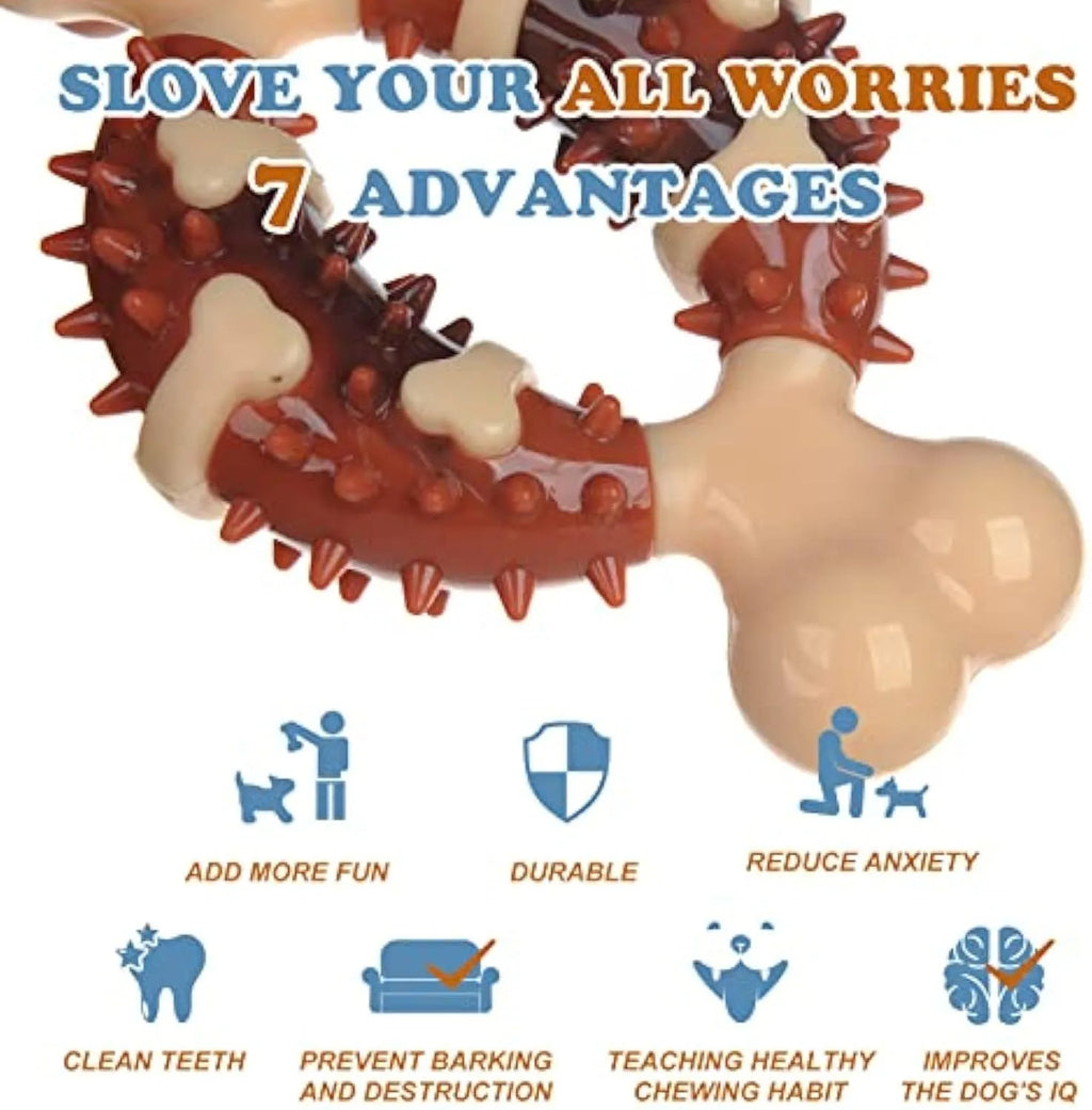 Natural rubber bone-shaped dog chew toy for dental care and anxiety relief in two size options