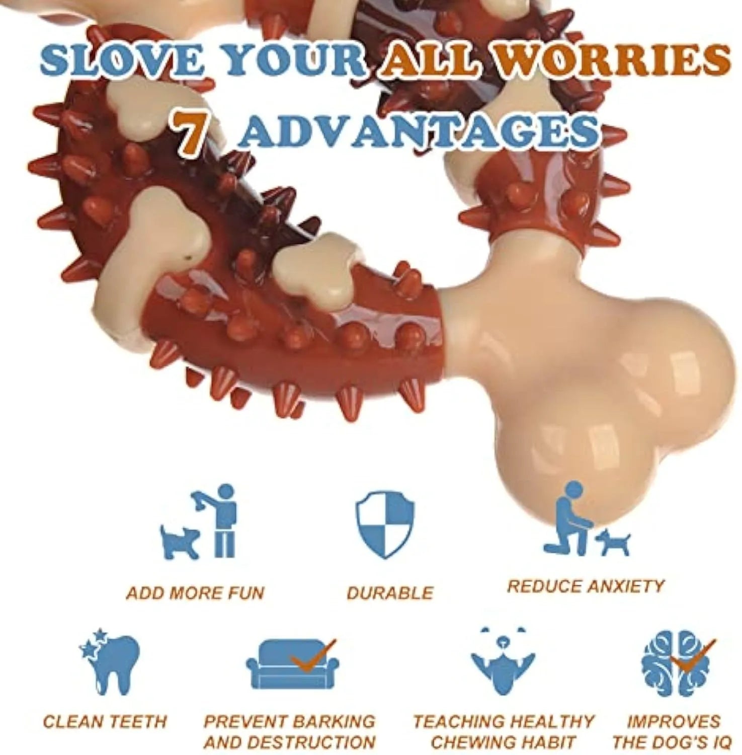 Natural rubber bone-shaped dog chew toy for dental care and anxiety relief in two size options