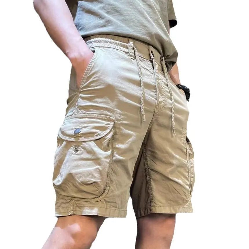 Loose straight Korean-style casual overalls with multiple pockets in micro-elastic polyester fabric
