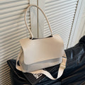 Horizontal square PU leather tote bag with double shoulder straps in neutral colour
