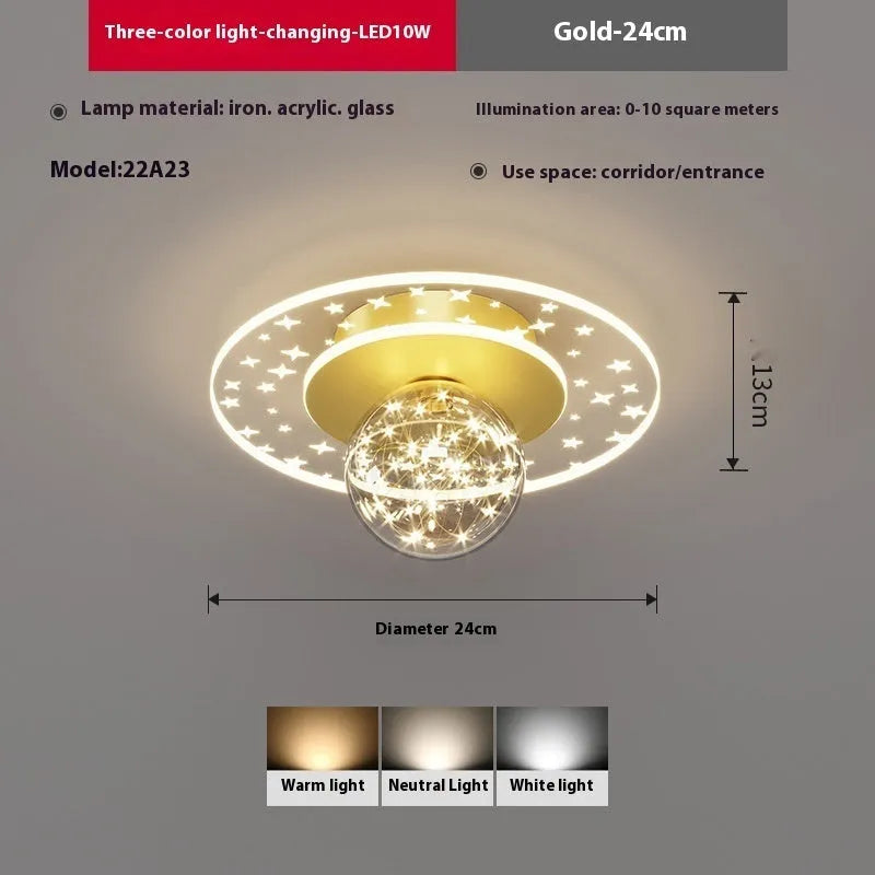 Modern LED ceiling lamp with wireless remote control for hallways in gold, black, or white finish