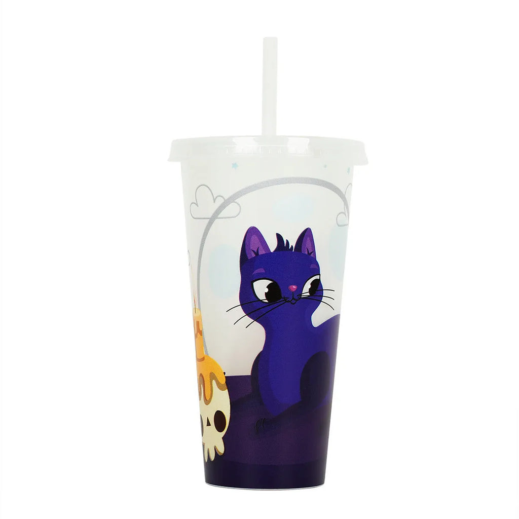 720ml Halloween luminous plastic straw cup with drinking straw in cylindrical design
