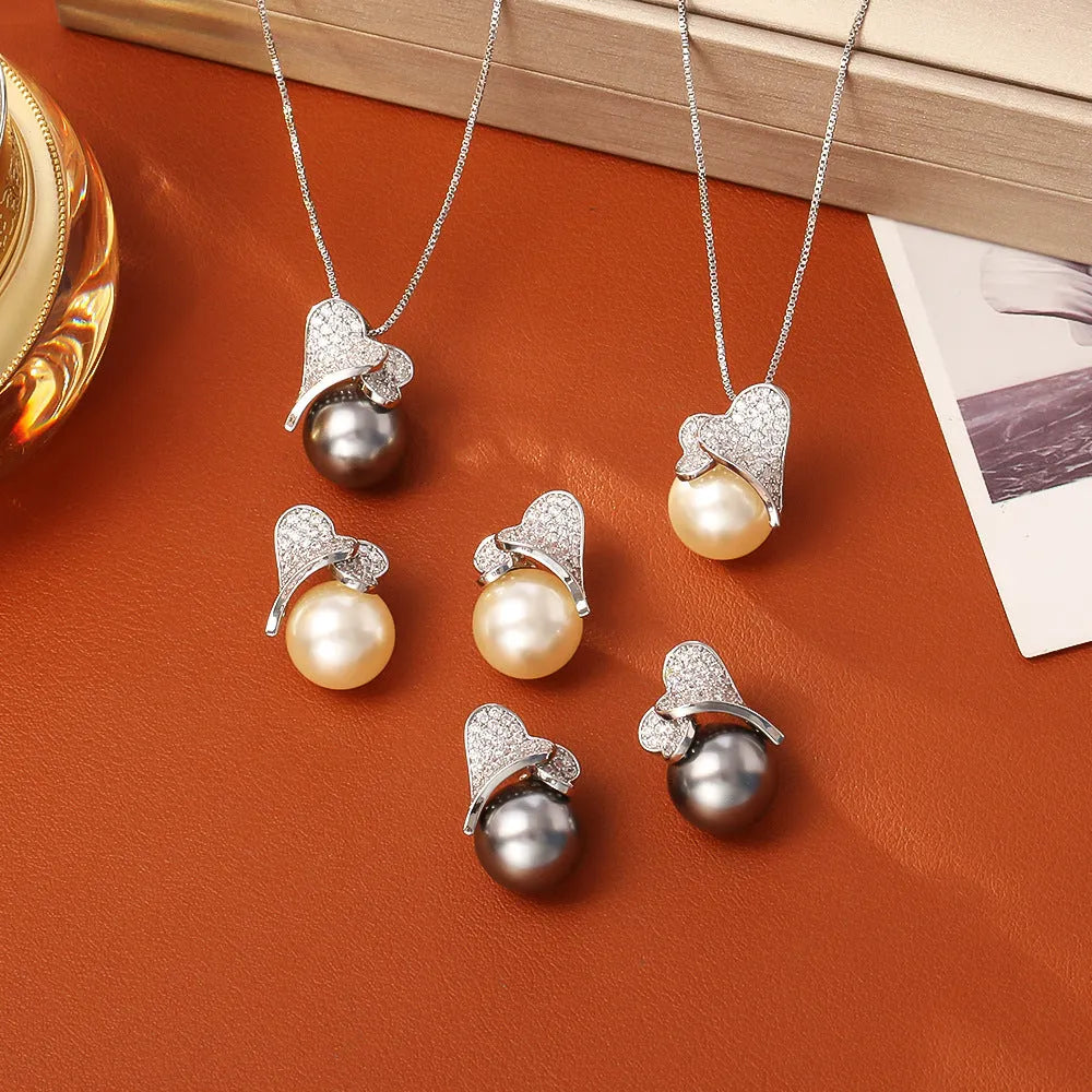 Pearl leaf necklace with real gold plating, copper chain, adjustable 41-50cm, gray pearl option