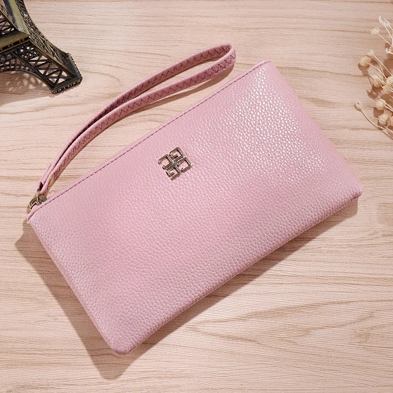 Long 55-inch PU leather phone wallet handbag with zipper closure in multiple colour options