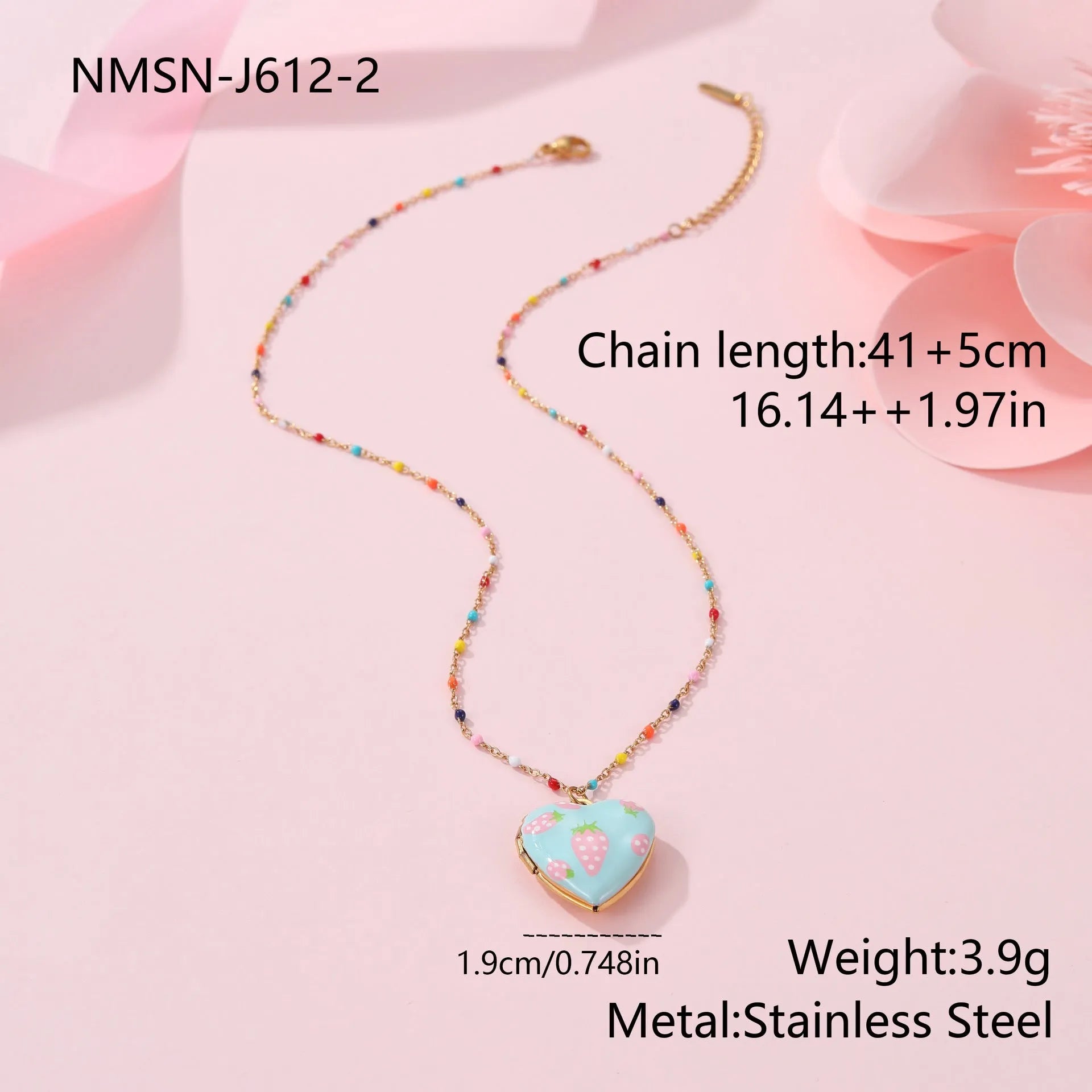 Stainless steel fruit pendant necklace with 18K gold plating and adjustable 41-50cm chain