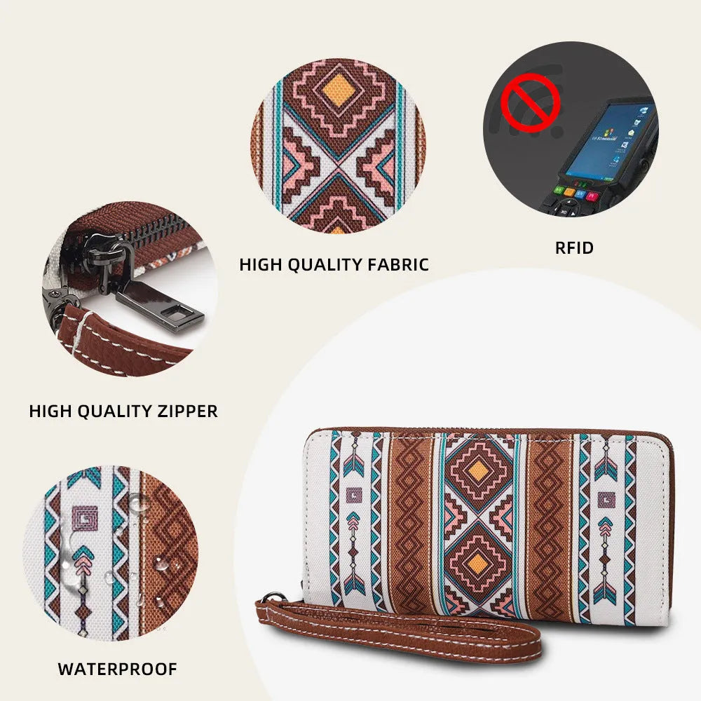 Bohemian stripe pattern RFID wallet in canvas with anti-theft function