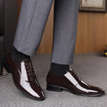 Men's black and brown business formal shoes with round toe and PU upper material