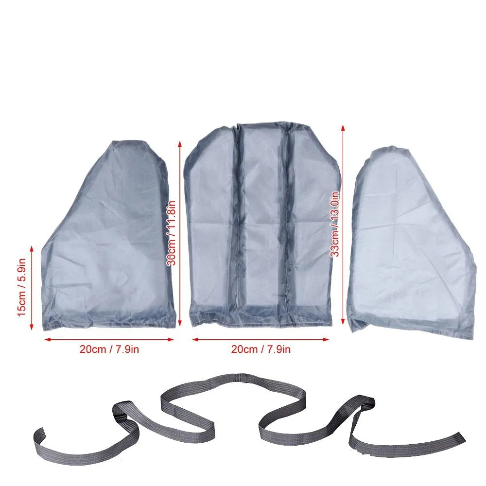Grey ripstop polyester fishing life jacket with multiple pockets, MOLLE panels, and reflective strips on a mannequin.